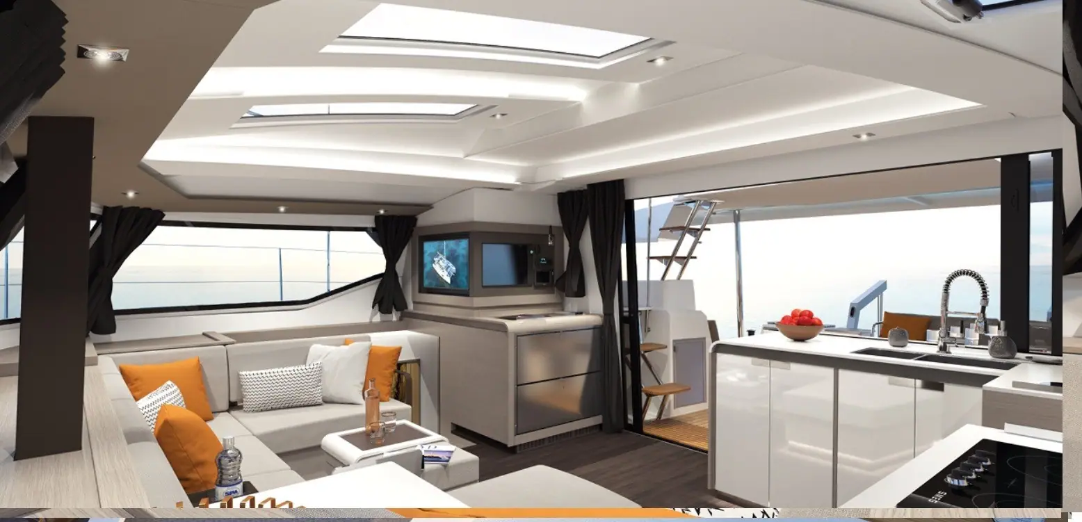 Catamaran main salon and cockpit
